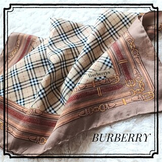 バーバリー(BURBERRY)の【BURBERRY】シルクスカーフ ノバチェック ベルト柄 騎士ロゴ 模様織り(バンダナ/スカーフ)