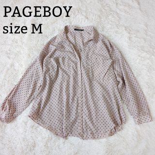 ページボーイ(PAGEBOY)のGEBOY ページボーイ　ブラウス　Vネック　グレージュ　ドット柄　Ｍ(シャツ/ブラウス(長袖/七分))