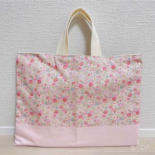 レッスンバッグ ハンドメイド シンプル小花柄 ピンク(バッグ/レッスンバッグ)