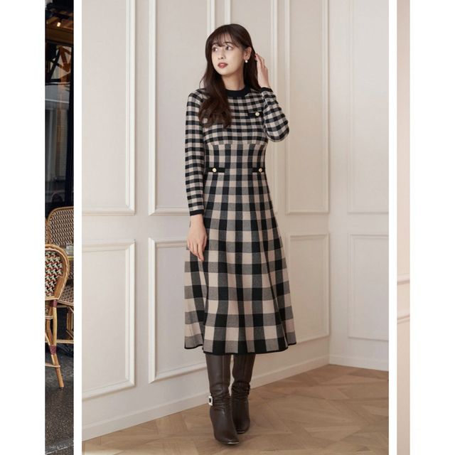 ハーリップトゥ　Plaid Jacquard Knit Dress