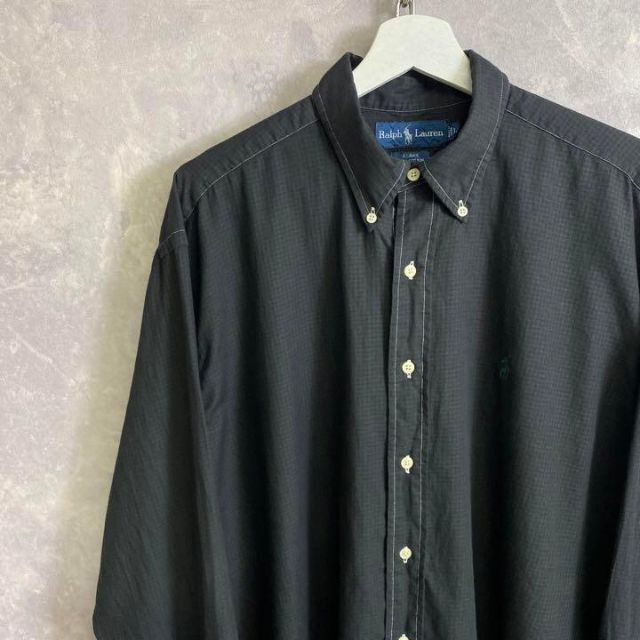 ラルフローレン 90s 長袖シャツ 黒 ブラック ワンポイント モード