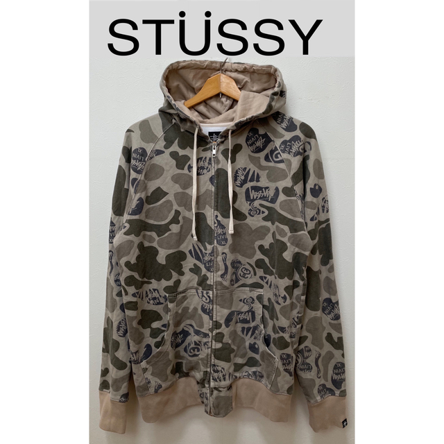 STUSSY(ステューシー)のSTUSSYジップアップパーカー　カモフラ　シャドウマン　ショーンフォント　L メンズのトップス(パーカー)の商品写真