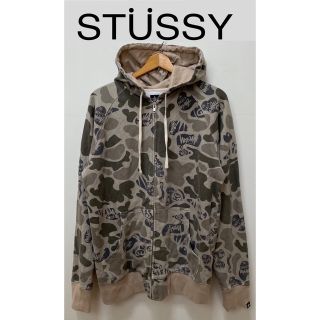 ステューシー(STUSSY)のSTUSSYジップアップパーカー　カモフラ　シャドウマン　ショーンフォント　L(パーカー)