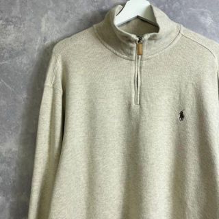 ラルフローレン 90s ハーフジップニット セーター ベージュ ワンポイント-