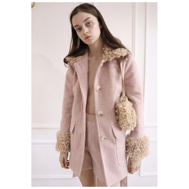 épine(エピヌ)のepine poodle fur coat プードルファーコートPINK　難あり レディースのジャケット/アウター(ロングコート)の商品写真