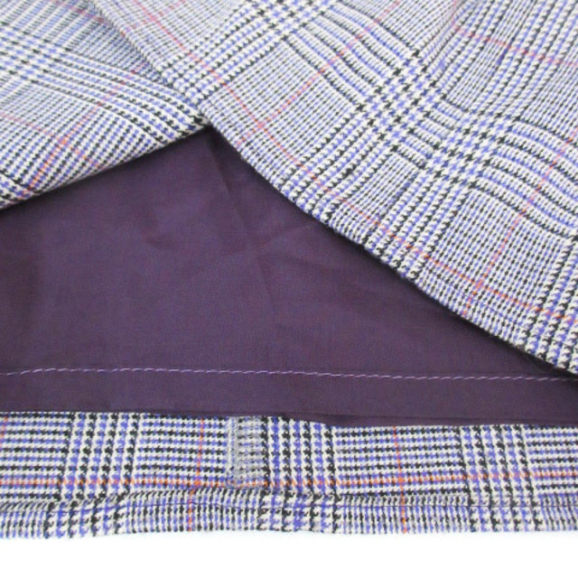 ROPE’(ロペ)のロペ 台形スカート ひざ丈 グレンチェック柄 60-86 白 紫 /FF44 レディースのスカート(ひざ丈スカート)の商品写真