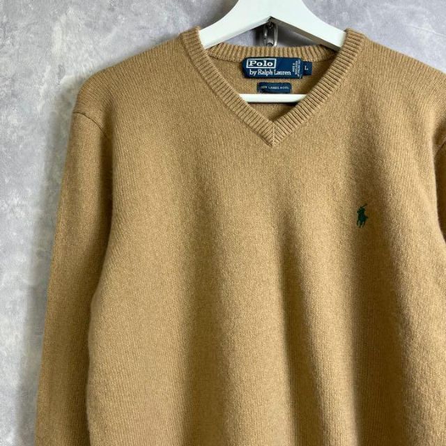 Ralph Lauren(ラルフローレン)のラルフローレン 90s ワンポイントニット セーター ベージュ ブラウン メンズのトップス(ニット/セーター)の商品写真