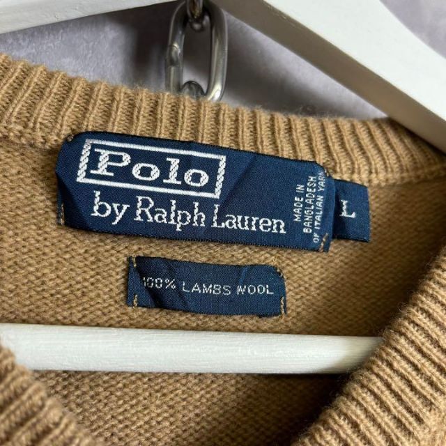 Ralph Lauren(ラルフローレン)のラルフローレン 90s ワンポイントニット セーター ベージュ ブラウン メンズのトップス(ニット/セーター)の商品写真