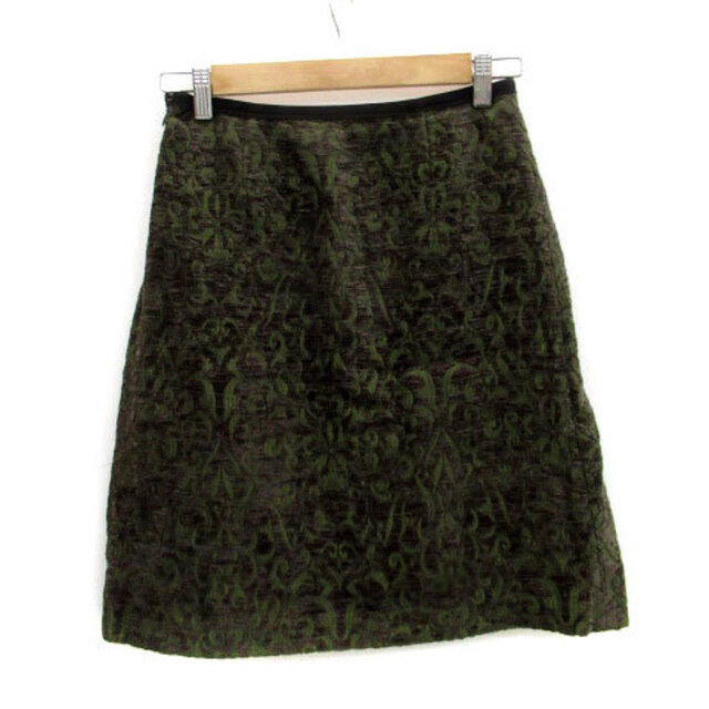 INED(イネド)のイネド INED フレアスカート ひざ丈 ダマスク柄 9 グリーン 緑 レディースのスカート(ひざ丈スカート)の商品写真