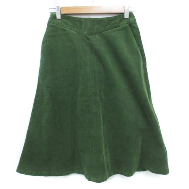 OLIVEdesOLIVE(オリーブデオリーブ)のオリーブデオリーブ コーデュロイスカート フレア ミモレ丈 無地 緑 /FF16 レディースのスカート(ひざ丈スカート)の商品写真