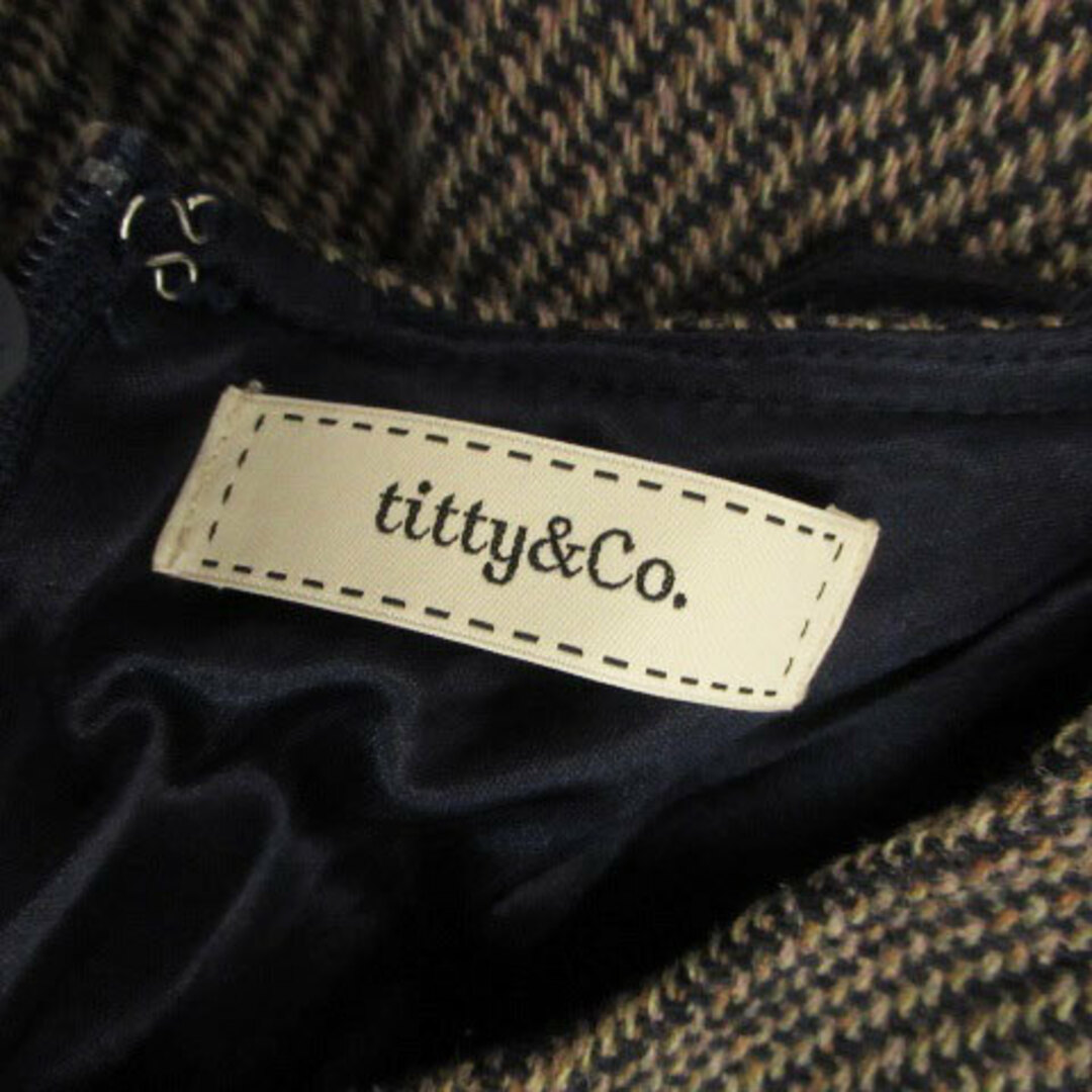 titty&co(ティティアンドコー)のティティー&コー ワンピース ノースリーブ ミニ丈 ウール混 S 茶色 紺 レディースのワンピース(ミニワンピース)の商品写真