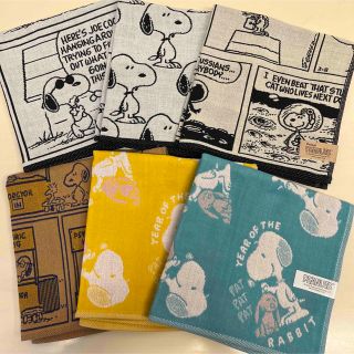 スヌーピー(SNOOPY)の専用 PEANUTS スヌーピー 総柄 ガーゼ タオル ハンカチ モノクロ 6枚(ハンカチ)