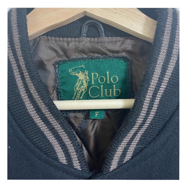 【希少】Polo club 90s レザースタジャン　ロゴ刺繍　牛皮