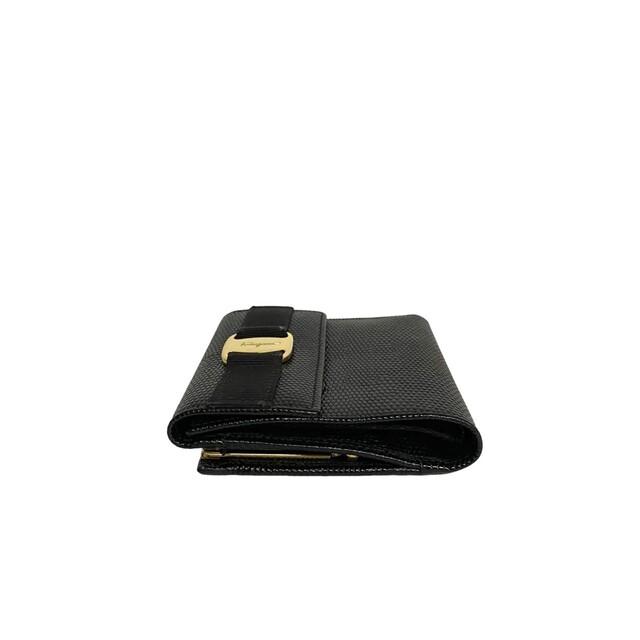 ほぼ未使用 フェラガモ ヴァラリボン レザー 本革 がま口 二つ折り財布 折財布 ミニ ウォレット ブラック 26154 ほぼ未使用 フェラガモ ヴァラリボン レザー 本革 がま口 二つ折り財布 折財布 ミニ ウォレット ブラック 26154
