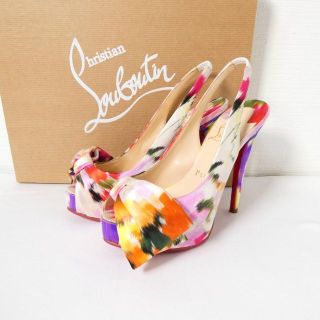 良品 綺麗 Christian Loubtin 総柄 サテン ハイヒールサンダル | tspea.org