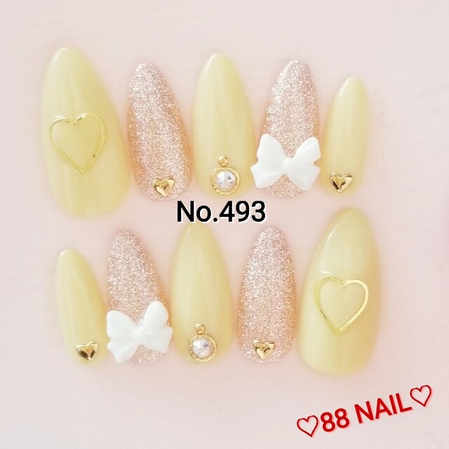 ♡ネイルチップオーダー♡量産型韓国リボンうるうるピーチピンク♡