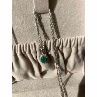 ★Pt900/850EMERALD0.43ctダイヤモンドネックレス 色濃厚綺麗