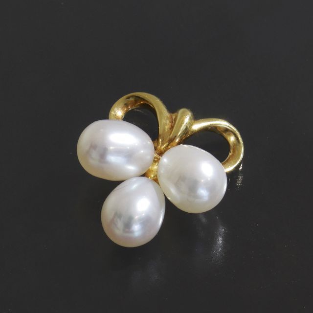 ミキモト MIKIMOTO アコヤパール リボン ネックレス トップ K18YG www