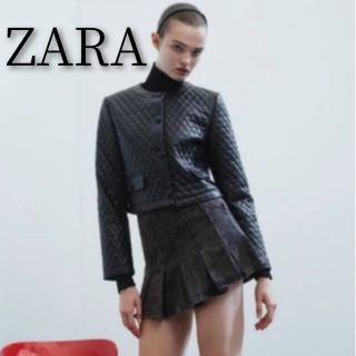 ザラ(ZARA)のZARA ノーカラーフェイクレザーキルティングジャケット(ノーカラージャケット)