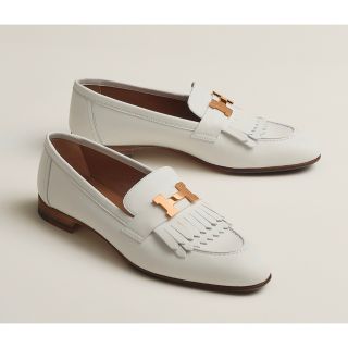 シルバー金具 エルメス モカシン ロワイヤル ブラン×ローズゴールド