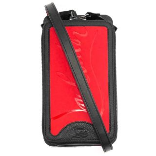 Christian Louboutin クリスチャンルブタン ショルダーバッグ Loubi Phone Box スマートフォンケース スマホショルダー ショルダーポーチ かばん 鞄 3225167 カーフスキン ブラック 黒 レッド 赤 メンズ 人気 美品【中古品】