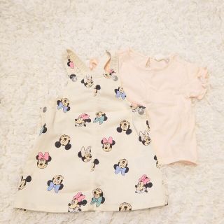 エイチアンドエム(H&M)のミニーマウス　オーバーオール&Tシャツセット(ワンピース)