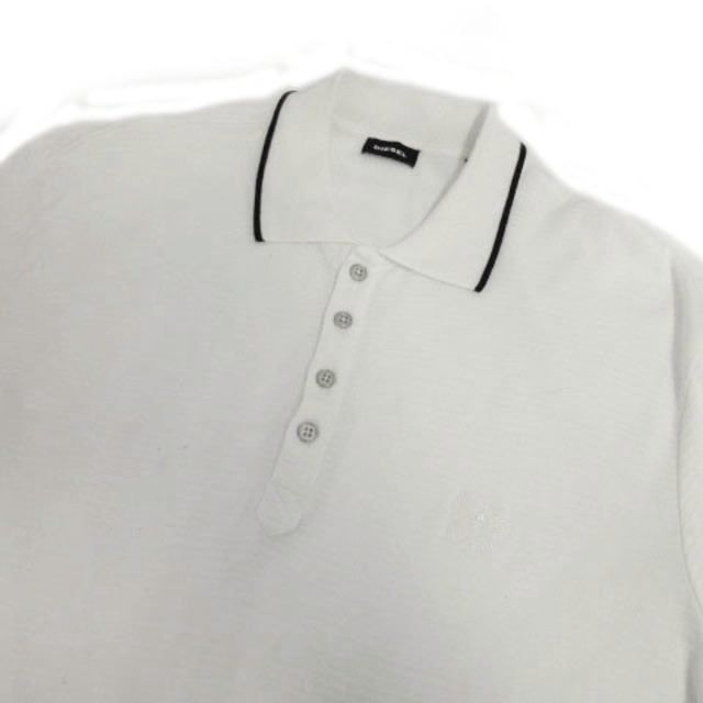 DIESEL ポロシャツ 半袖 ロゴ刺繍 ボーダー柄 ホワイト 白 XL
