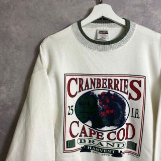 ビンテージデザインスウェット 90s クランベリー 白 緑 CAPE COD(スウェット)