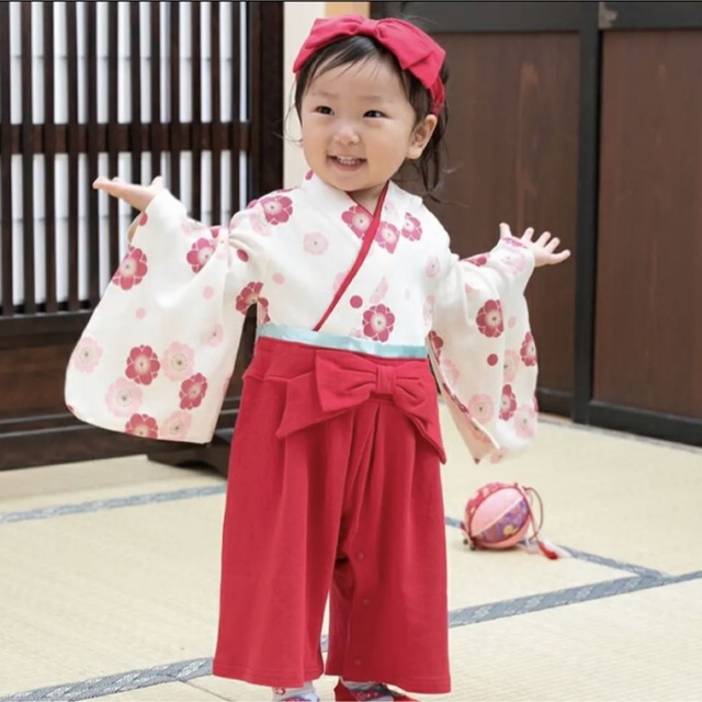 ベビー　着物　袴　ロンパース　70  女の子 キッズ/ベビー/マタニティのベビー服(~85cm)(和服/着物)の商品写真