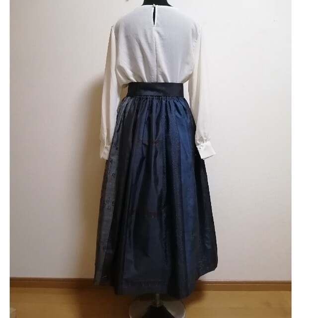 SOLD　お値下げ中　着物リメイク　ギャザースカート　大島紬 レディースのスカート(ロングスカート)の商品写真