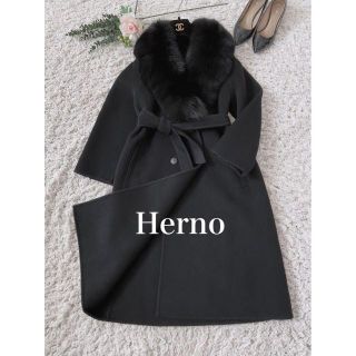 HERNO - ヘルノ フォックスファー カシミヤ ベルテッド女優ロング