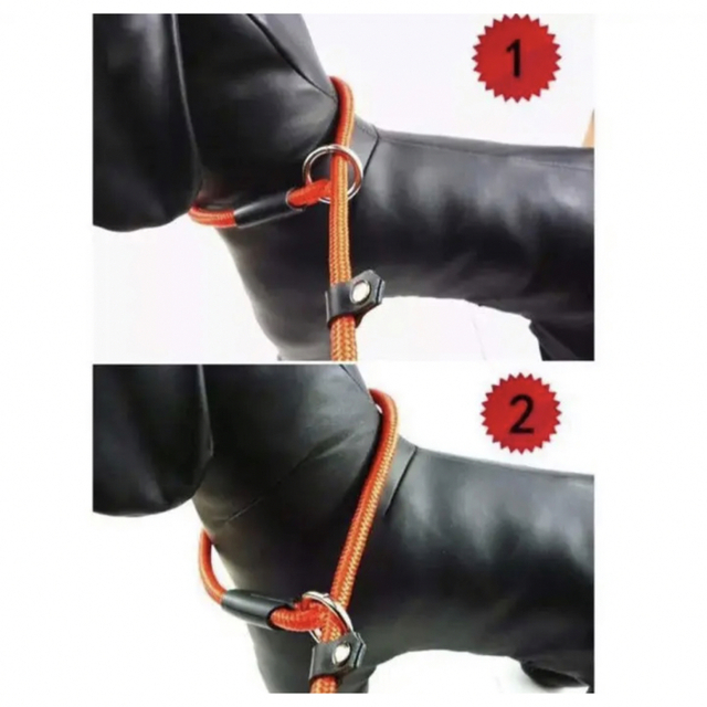 首輪一体型　 調節可能 1.3ｍ　リード　黒 ハンドメイドのペット(リード/首輪)の商品写真