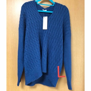 ジーユー(GU)のGU ケーブルオーバーサイズ　Vネックセーター　ブルー(ニット/セーター)