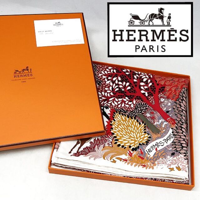 HERMES エルメス 90 シルク スカーフ 秋 猪 鹿 蝶 アリスシャーリー