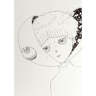 オリジナルイラスト 手描きイラスト グレイ ハンドメイド 絵 モノクロ 宇宙人(アート/写真)