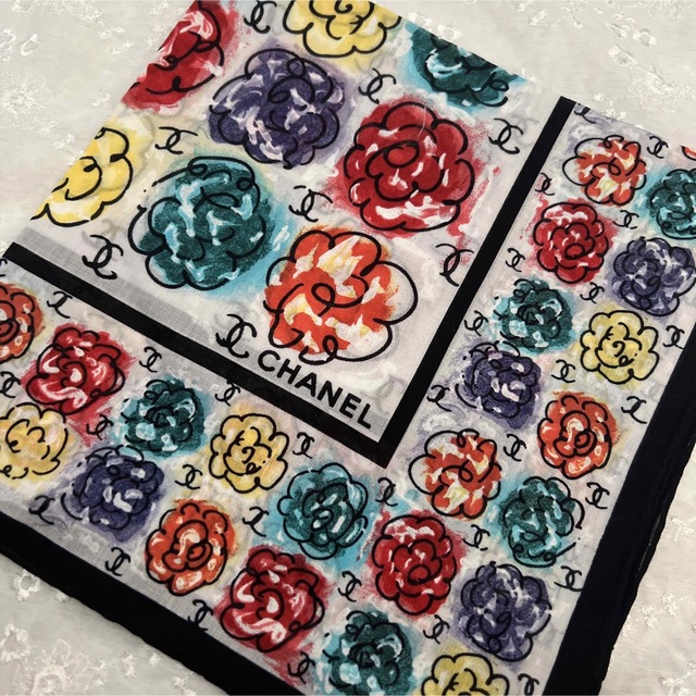 レア!☆ CHANEL シャネル ☆ カメリア ポケットチーフ スカーフ ③-
