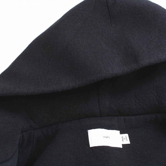 ヨリ yori ボンディング ジレ ロング ベスト フード付き フリル F 黒