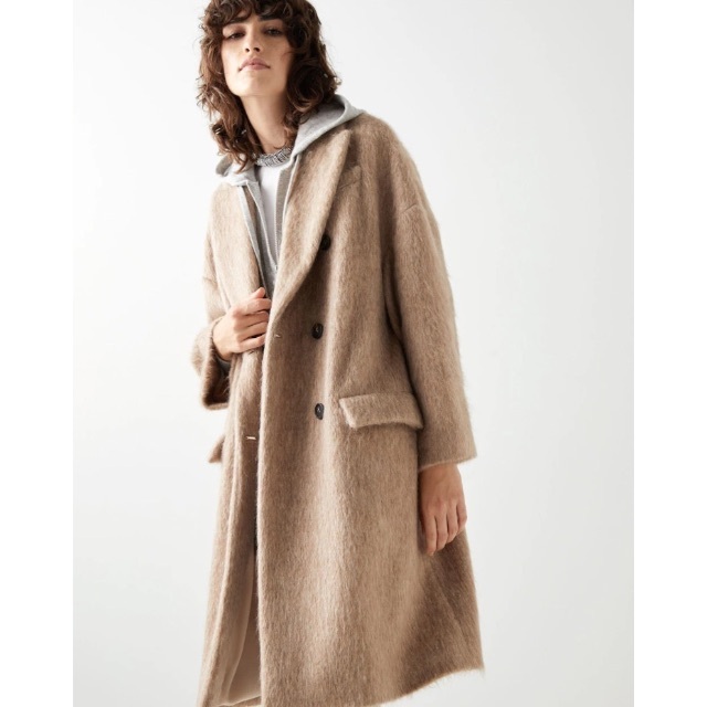 BRUNELLO CUCINELLI(ブルネロクチネリ)の2021FW ブルネロクチネリ モニーレ付 アルパカ ファー コート 40 レディースのジャケット/アウター(チェスターコート)の商品写真