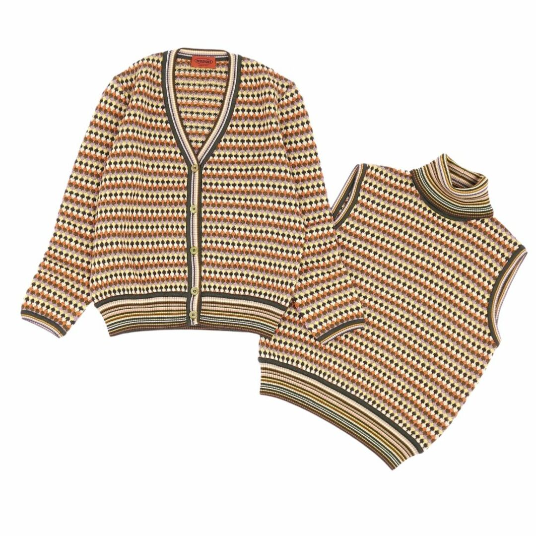 美品 ミッソーニ MISSONI アンサンブル カーディガン ニット 総柄 ウール トップス レディース イタリア製 44(XL相当) マルチカラー レディースのトップス(カーディガン)の商品写真