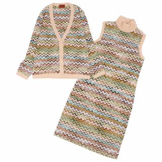 美品 ミッソーニ MISSONI アンサンブル カーディガン ワンピース 総柄 ウール トップス レディース イタリア製 40(M相当) マルチカラー(ひざ丈ワンピース)