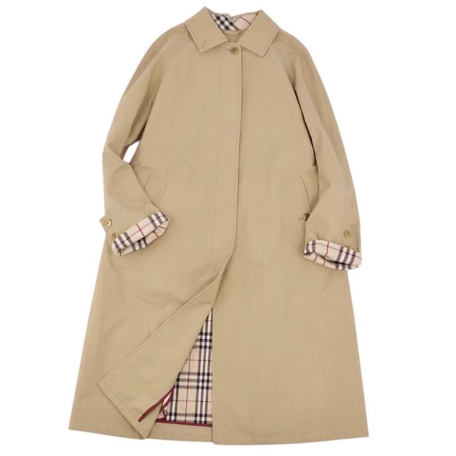 美品 バーバリー ロンドン BURBERRY LONDON コート ライナー付き ステンカラーコート バルマカーンコート コットン100％ アウター  レディース 9(M相当) ベージュ