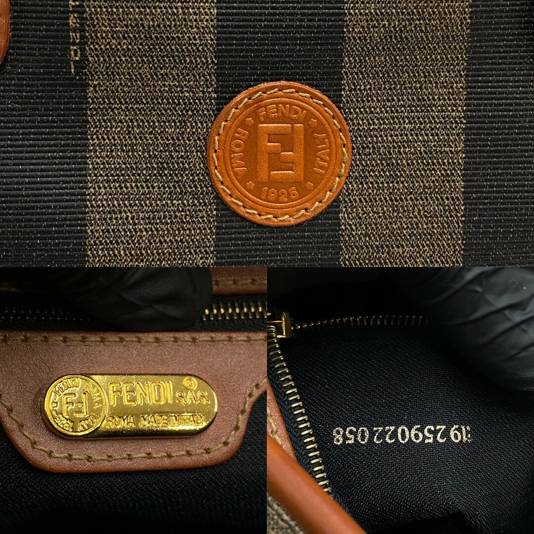 極 美品 FENDI フェンディ ヴィンテージ ペカン 柄 FF ロゴ レザー がま口 ハンドバッグ ミニ ボストンバッグ カーキ ブラウン 37471 2