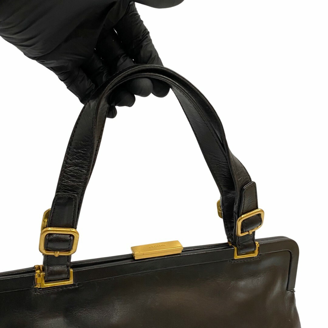 極 美品 レア品 カード付 PRADA プラダ ロゴ 刻印 カーフレザー 本革 がま口 ハンドバッグ ミニ トートバッグ ブラウン 茶 13680 極 美品 レア品 カード付 PRADA プラダ ロゴ 刻印 カーフレザー 本革 がま口 ハンドバッグ ミニ トートバッグ ブラウン 茶 13680