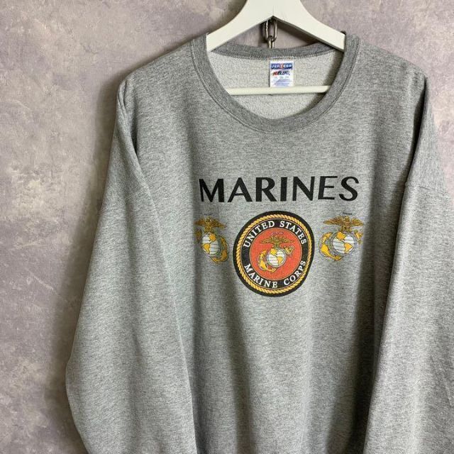 ビンテージミリタリー スウェット 90s MARINES アメリカ海兵隊 グレー メンズのトップス(スウェット)の商品写真