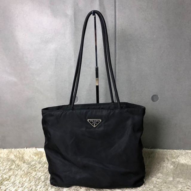 PRADA - プラダ テスートナイロン トートバッグ 三角ロゴ 肩掛け 黒 ...