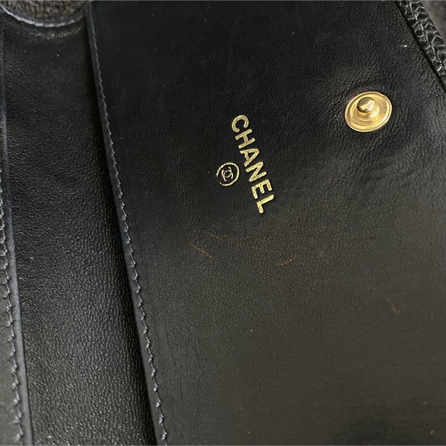 シャネル CHANEL キャビアスキンレザー 三つ折り財布 ココマーク 黒