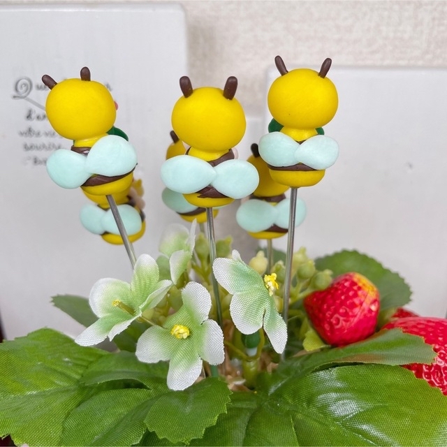 ガーデンピック　ハンドメイド　ミツバチとてんとう虫ピック　多肉植物　1250円
