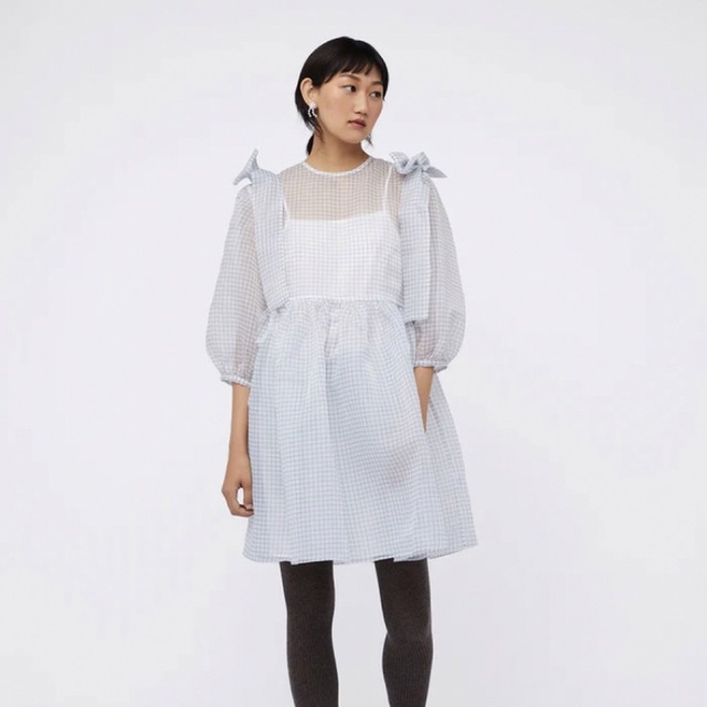 2/16まで出品 Shrimps ホワイトチェック オーガンザワンピ レディース