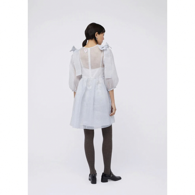 2/16まで出品 Shrimps ホワイトチェック オーガンザワンピ レディース