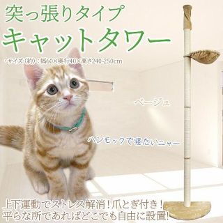 キャットタワー 突っ張り型 大型 麻 250cm 猫タワー 1348(猫)